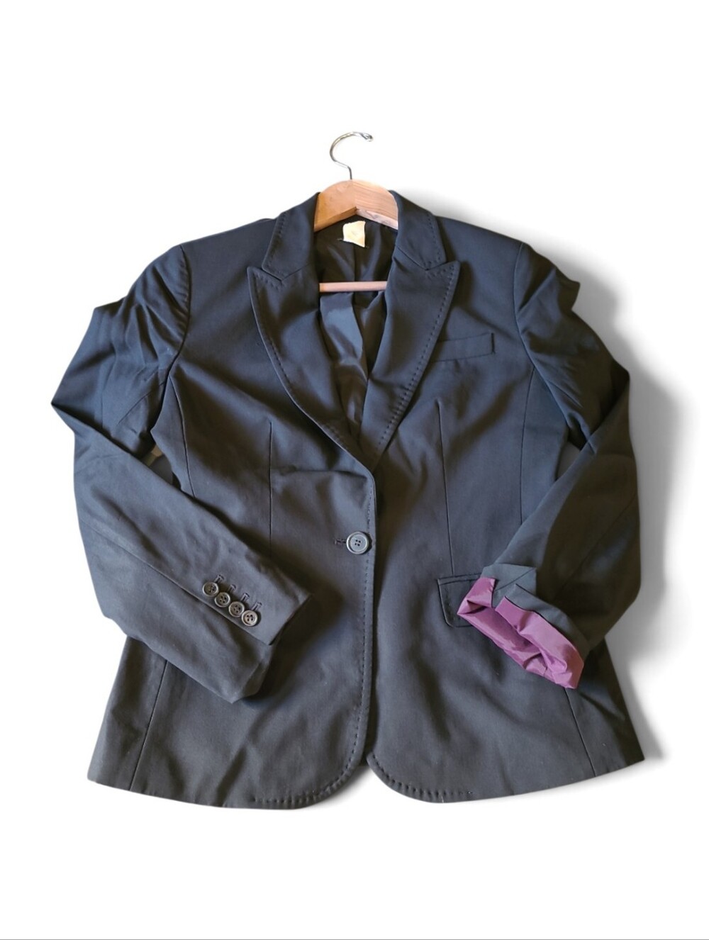 Women's J Crew 95% Wool Blazer! Black Single Button Size 6 Fitted Stretch